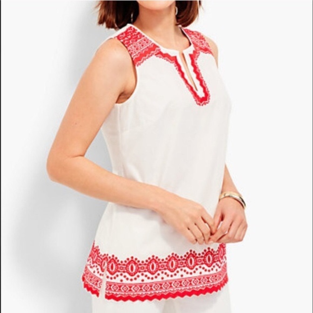 Talbots White poplin shell top with embroidery L